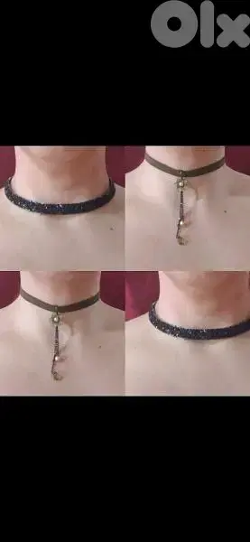 necklace choker black sequined or green army