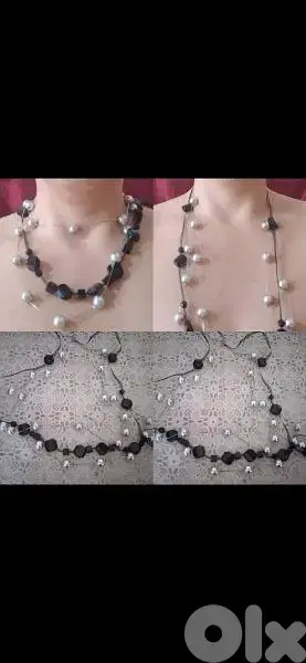 necklace black and silver long beads vintage