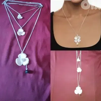 necklace vintage 3 layers3 flowers white