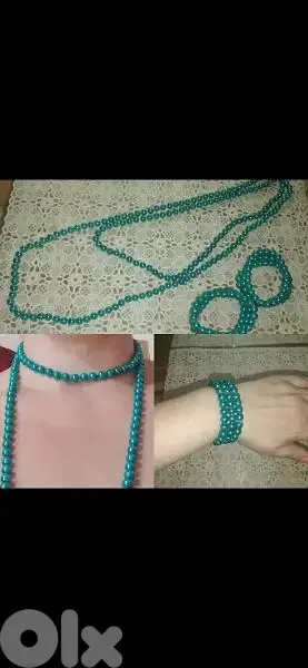necklace green emerald set pearl necklace+2bracelets