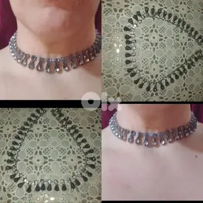 necklace vintage crystal choker colour grey