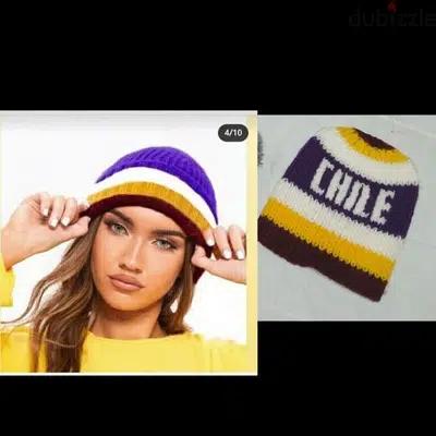 wool purple yellow hat