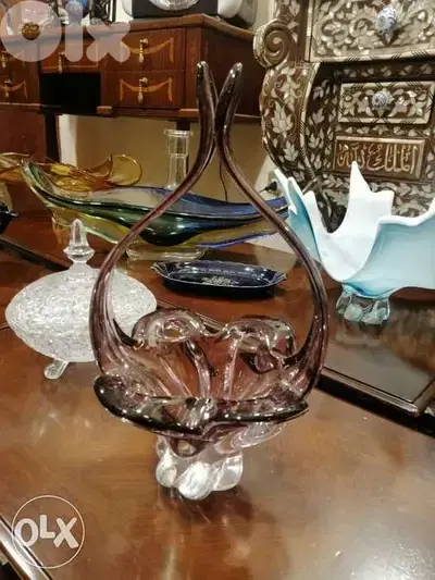 سلة مورانو ايطالي روعة ممضية مميزة للغاية روعة كريستال اصلي