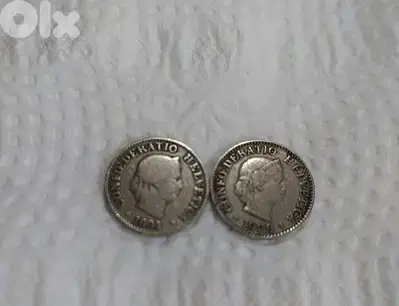set of two silver Switzerland Swiss Coin years 1904 & 1929