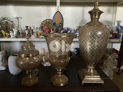 3 vases crystal glass with copper