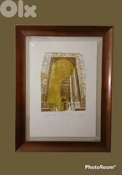 Old Lithograph by Muthana Khalis dated 2006/بوابة المدرسة المستنصرية