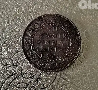 1939 British India WWII KGVI quarter Anna bronze coin