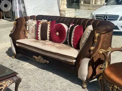 طقم كنبايات مصري حفر خشب زان ست قطع وطاولة