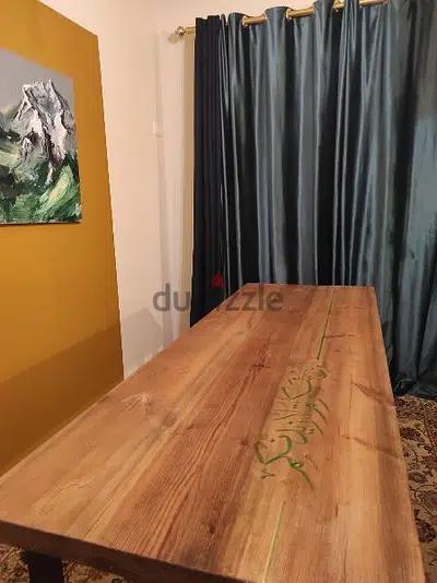 wooden table with resine arabic calligraphy
