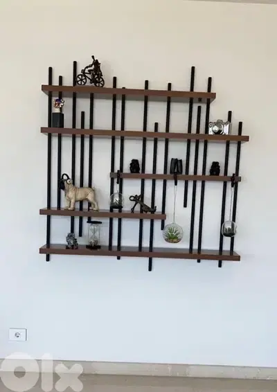 wall shelves unit wood and steel 140x140