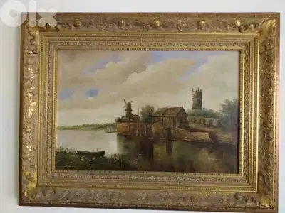 لوحة هولندية قديمة رائعة  رسم زيتي على توال