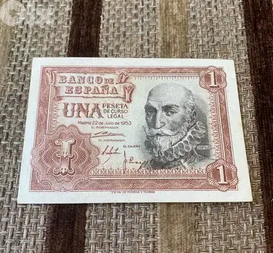 عملة عملات قديمة ١ بيزيتا اسباني سنة ١٩٥٣ banknote