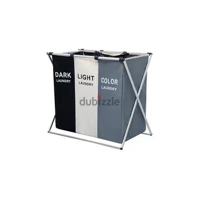 3-Section Laundry Basket with Folding Aluminum Frame
