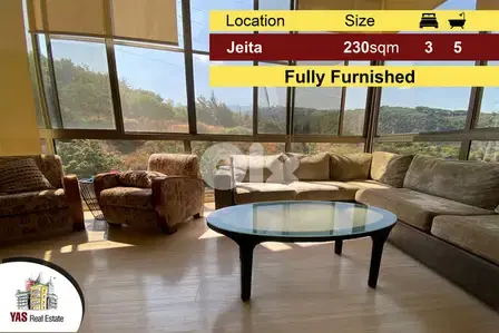 Jeita 230m2 | Excellent Apartment | Furnished | Mountain View |