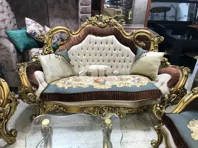 طقم كنبايات ملكي شغل دمياط مصري حفر خشب زان ملبس ورق دهب